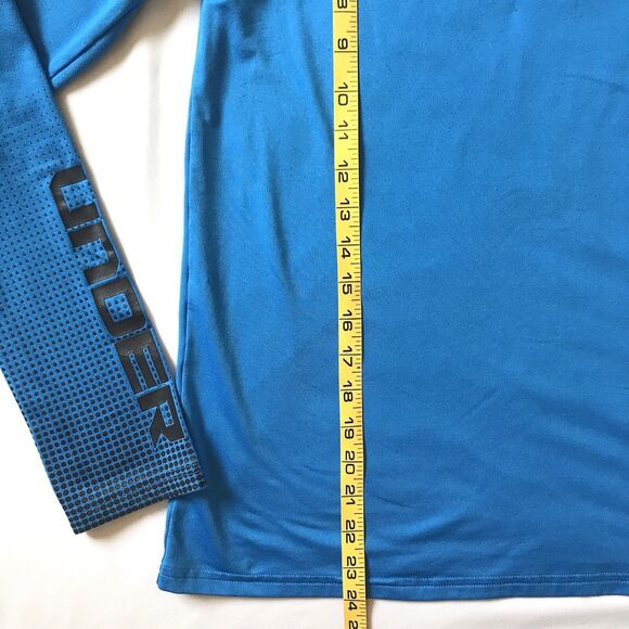 YXL Under Armour Cold Gear Fitted Shirt Mock Turtleneck Aqua Blue Black 1259678 - Picture 8 of 9